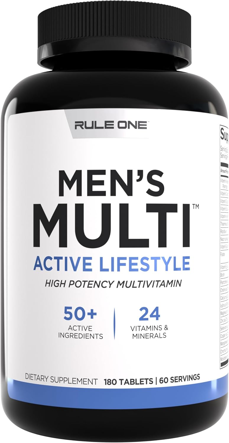 Rule 1 Men's Multi - Men's Daily Vitamins, Essential Minerals, Superfoods, Digestive Enzymes, Amino Acids, and Antioxidants for Active Lifestyles and Wellness Support (180 Tablets, 60 Day Supply