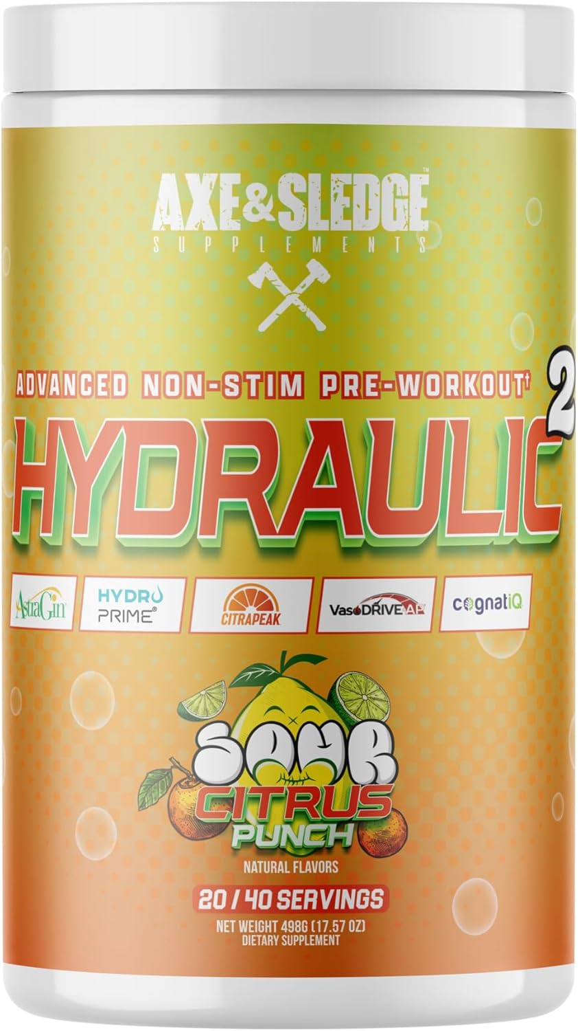 Axe & Sledge Supplements Hydraulic Stimulant-Free Pump Pre-Workout Powder, 40 Servings, (Pack of 1) (Sour Citrus Punch)