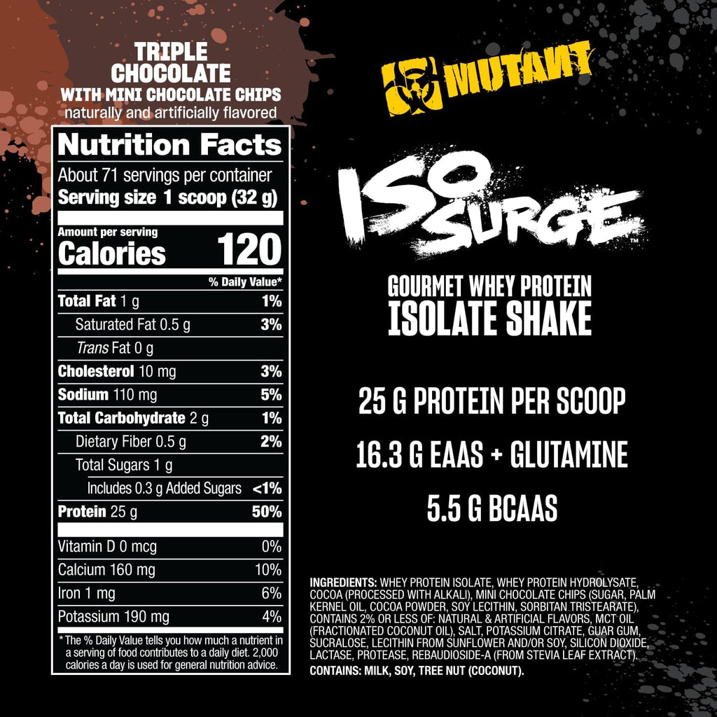Mutant ISO Surge Whey Protein Isolate Powder Acts Fast to Help Recover, Build Muscle, Bulk and Strength, 5 lb - Triple Chocolate
