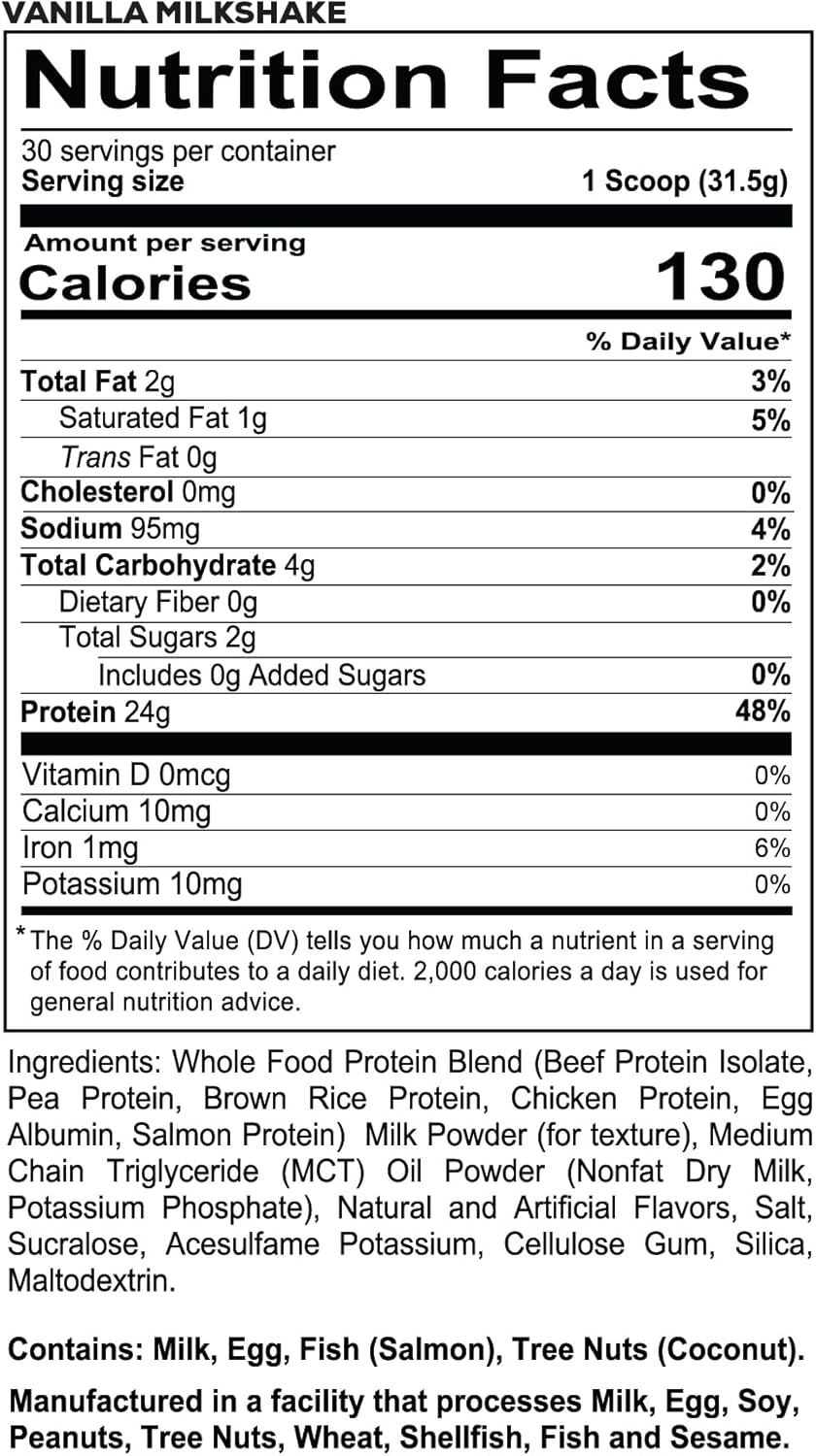 REDCON1 MRE Lite Whole Food Protein Powder, Vanilla Milkshake - Low Carb & Whey Free Meal Replacement with Animal Protein Blends - Easy to Digest...