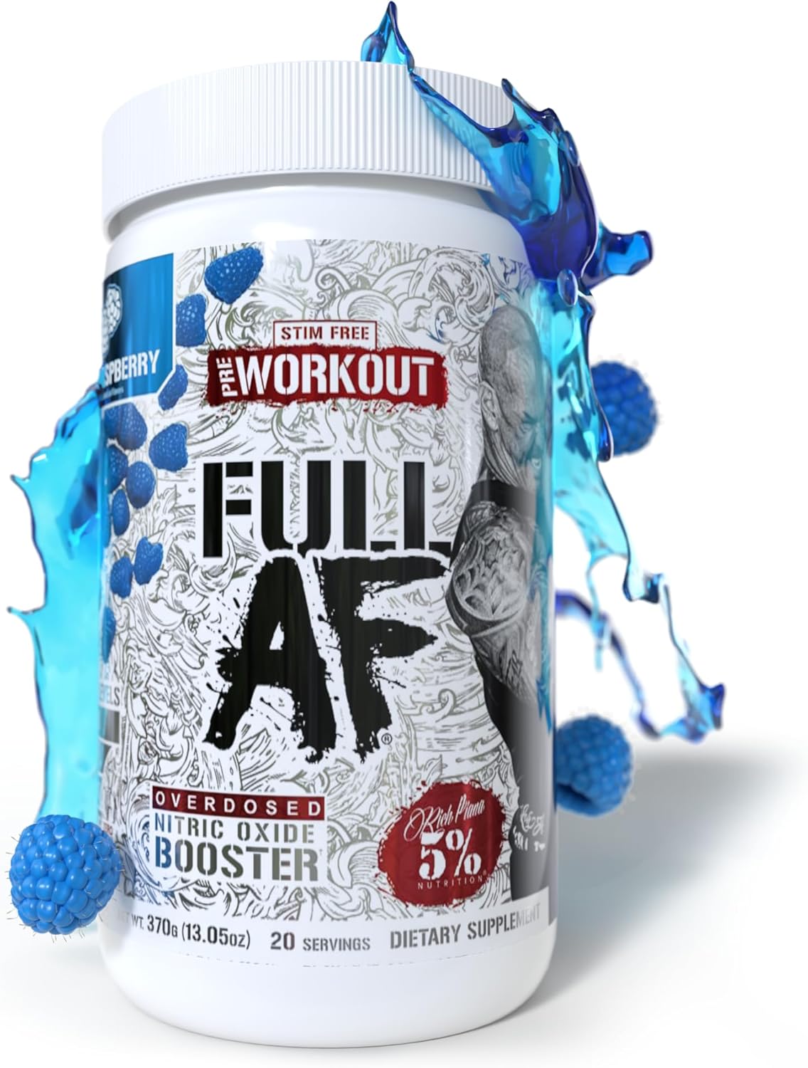 5% Nutrition FullAF Pre-Workout | Stim-Free with Massive Pumps | L-Citrulline, L-Taurine, Nitrosigine, GlycerSize | 13.05 oz (Blue Raspberry) Visit the 5% Nutrition Store