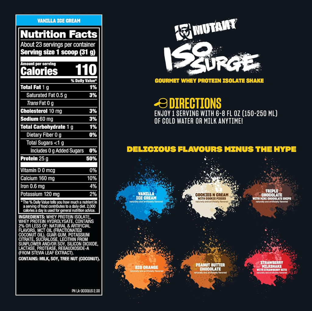 Mutant ISO Surge Whey Protein Isolate Powder Acts Fast to Help Recover, Build Muscle, Bulk and Strength, 1.6 lb - Big Orange Dreamsicle