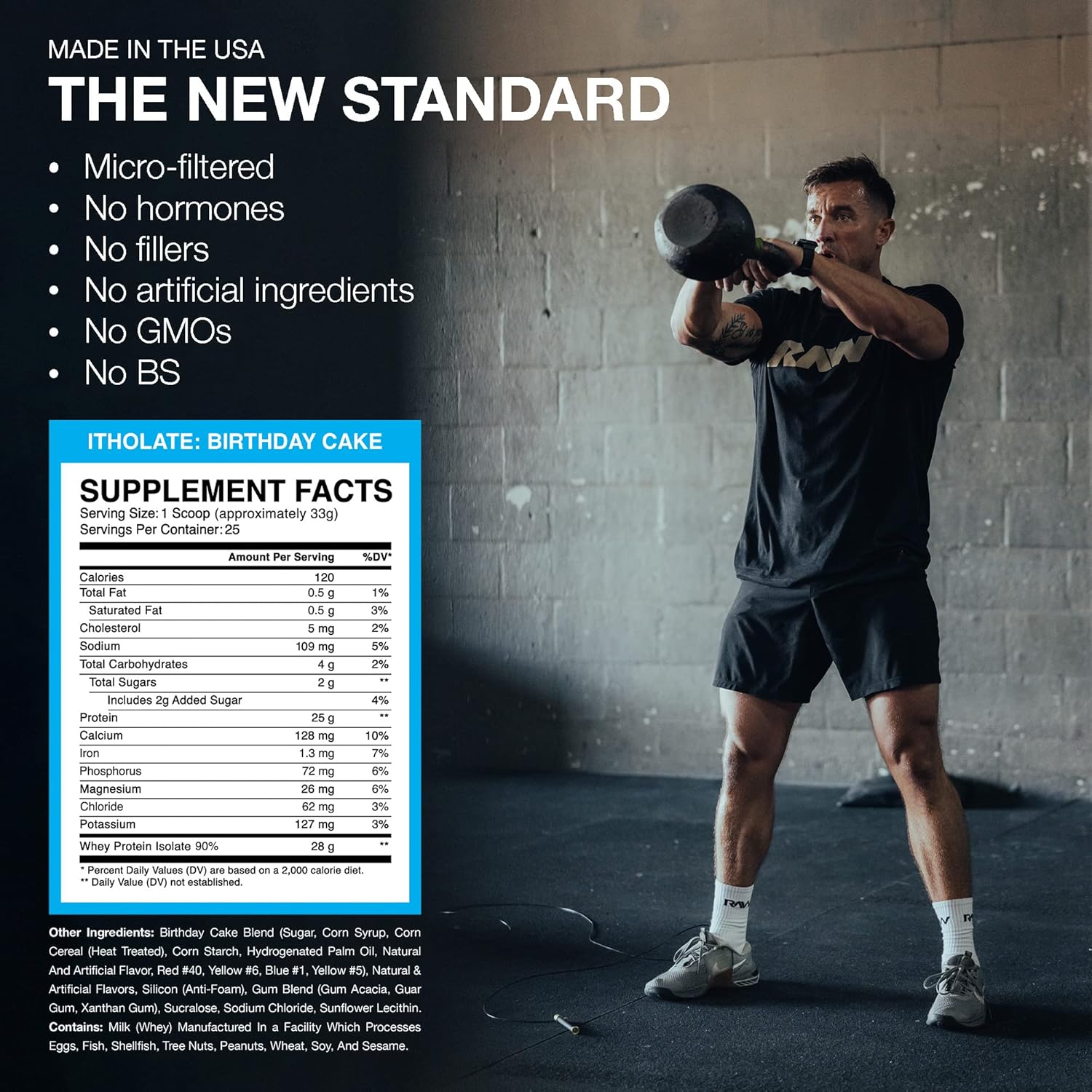 RAW Whey Isolate Protein Powder, Birthday Cake (CBUM Itholate Protein) - 100% Grass-Fed Sports Nutrition Powder for Muscle Growth & Recovery - Low-Fat, Low Carb - 25 Servings