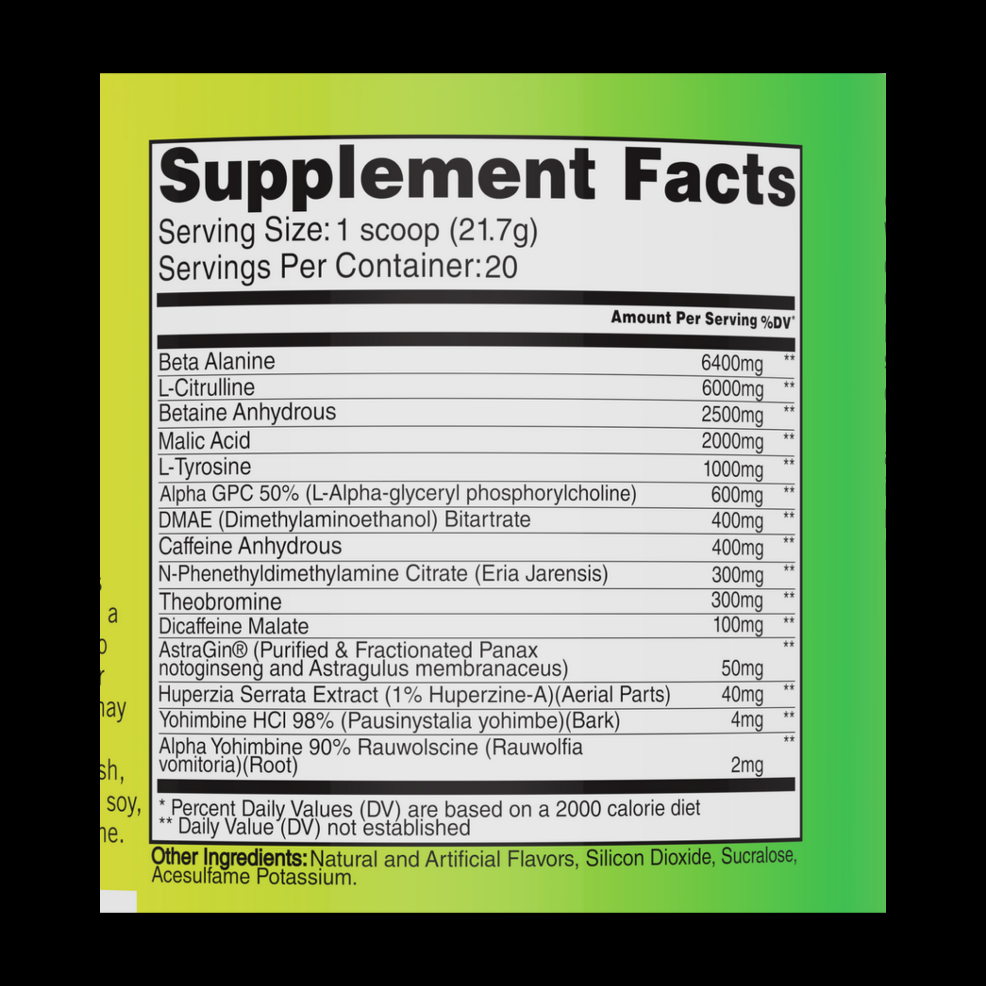 Phasic - Extreme High Stimulant Preworkout DMAE, Eria Jarensis, 475mg Caffeine, 6mg Yohimbine.